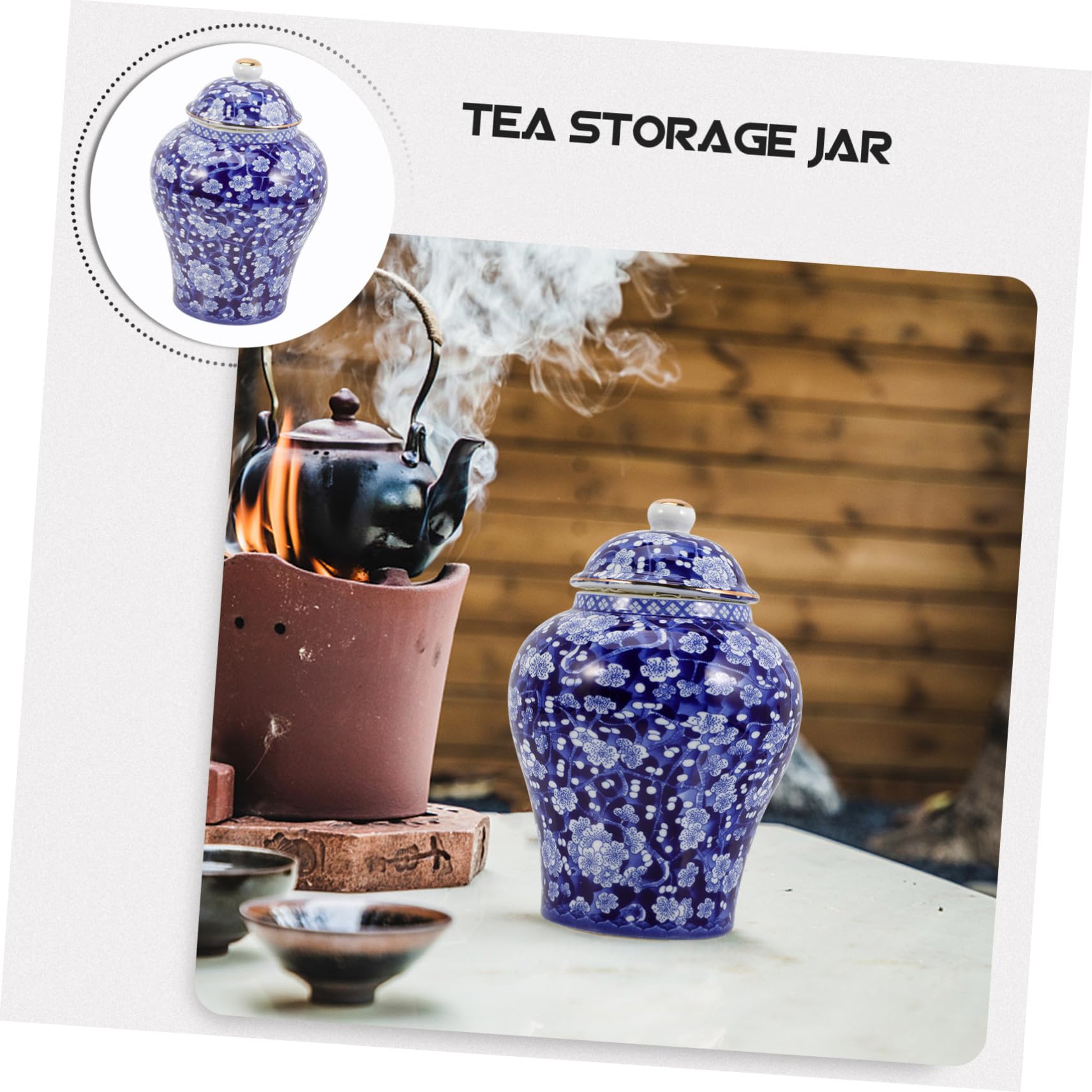 Baluue Keramik Teedose Chinesischen Stil Aufbewahrungsbox Vorratsdose Antik Teeblatt Motiv Retro Design für Losen Tee Zuhause Deko Schreibtisch