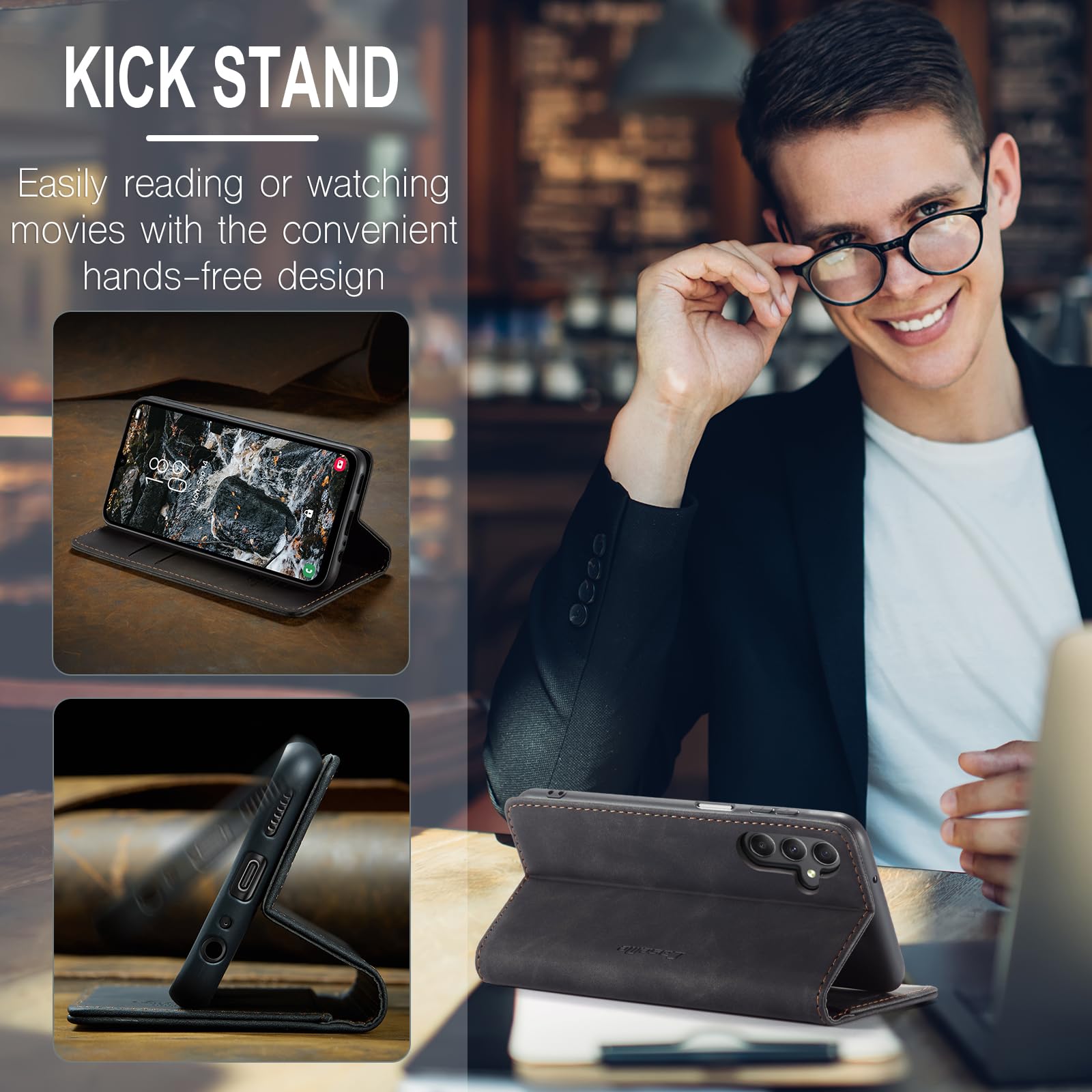 owlhold Cover per samsung A25,Cover Samsung Galaxy A25 Magnetica Portafoglio Flip[Antiurtoo][Cavalletto][Carta Fessura] Custodia Pelle per Samsung Galaxy A25-Nero