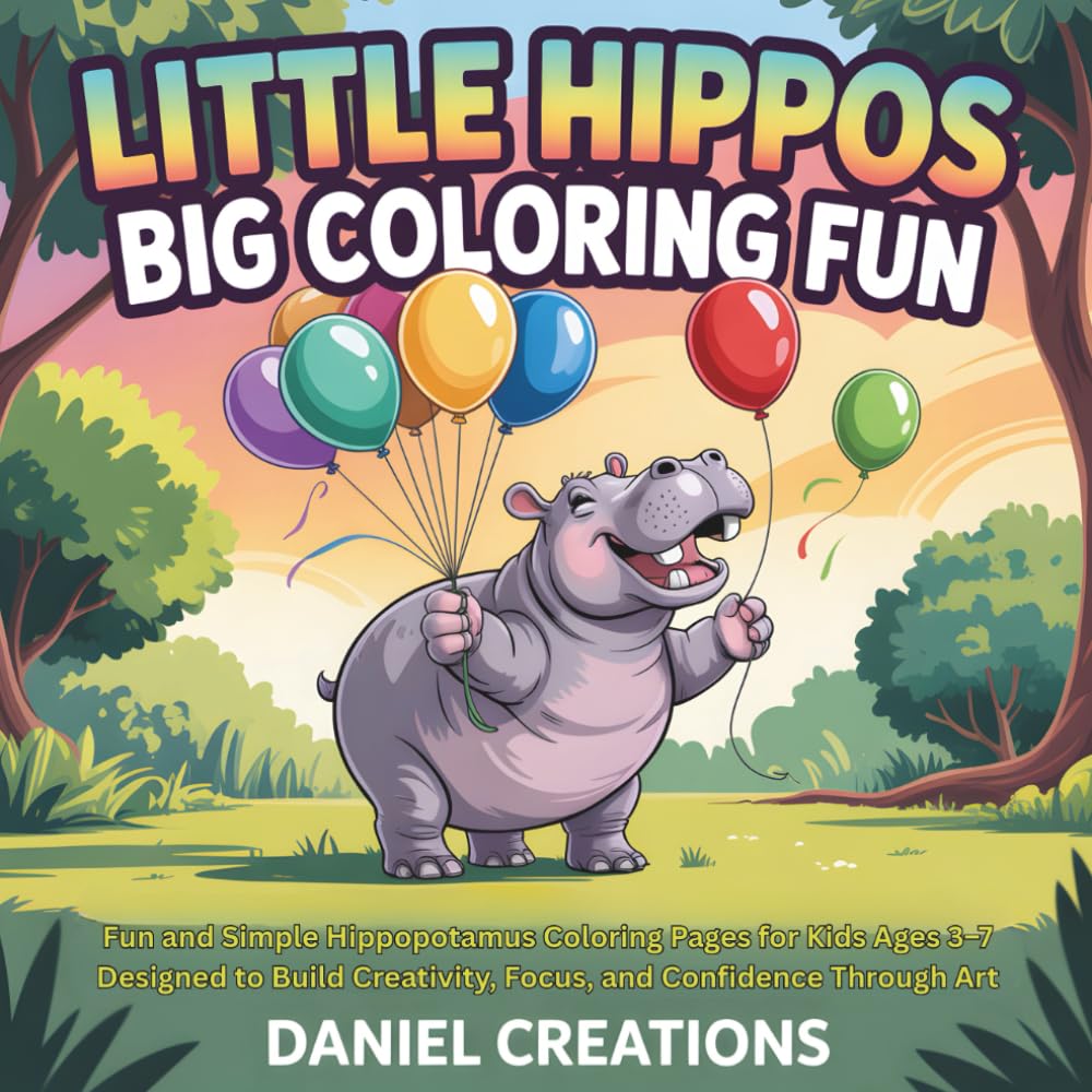 Little Hippos Big Coloring Fun: Fun and Simple Hippopotamus Coloring Pages for Kids Ages 3–7 Designed to Build Creativity, Focus, and Confidence Through Art