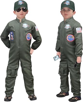 Tacobear Fighter Pilot Costume for Kids Boys Air Force Flight Suit Army Aviator Dress Up Accessory Halloween Birthday Cosplay