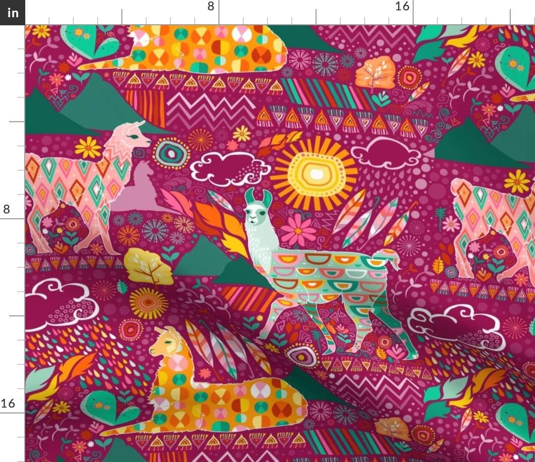 Spoonflower Fabric - Llamas Purple Large Llama Mountains South American Rain Printed on Petal Signature Cotton Fabric by The Yard - Sewing Quilting Apparel Crafts Decor