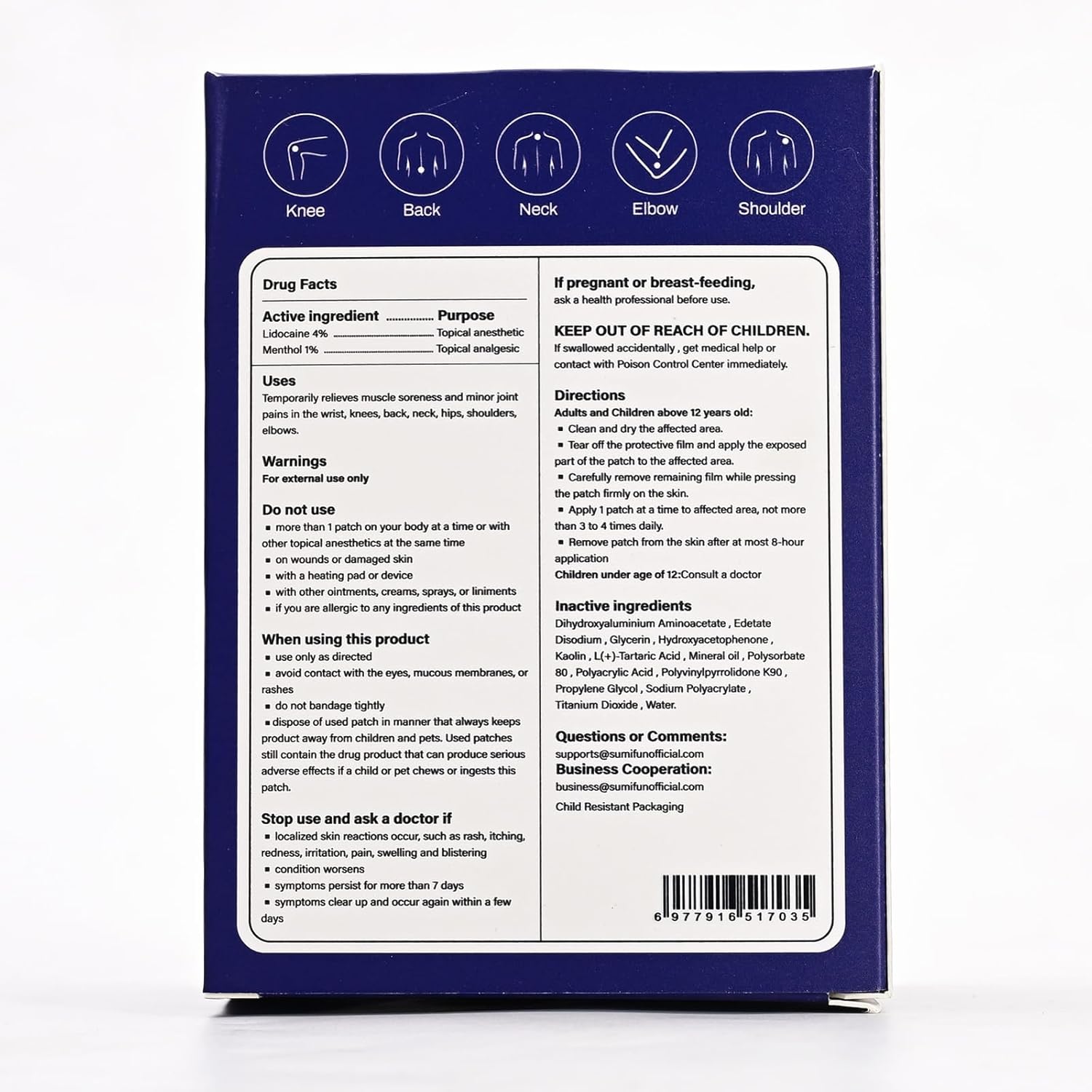 Sumifun Lidocaine Patches for Plantar Fasciitis Relief & Foot & Arch & Heel Pain, 4% Lidocaine Plus 1% Cooling Menthol Pain Relief Patches, Up to 8 Hours Pain Relief, 6x10cm (Large, Count, 30)