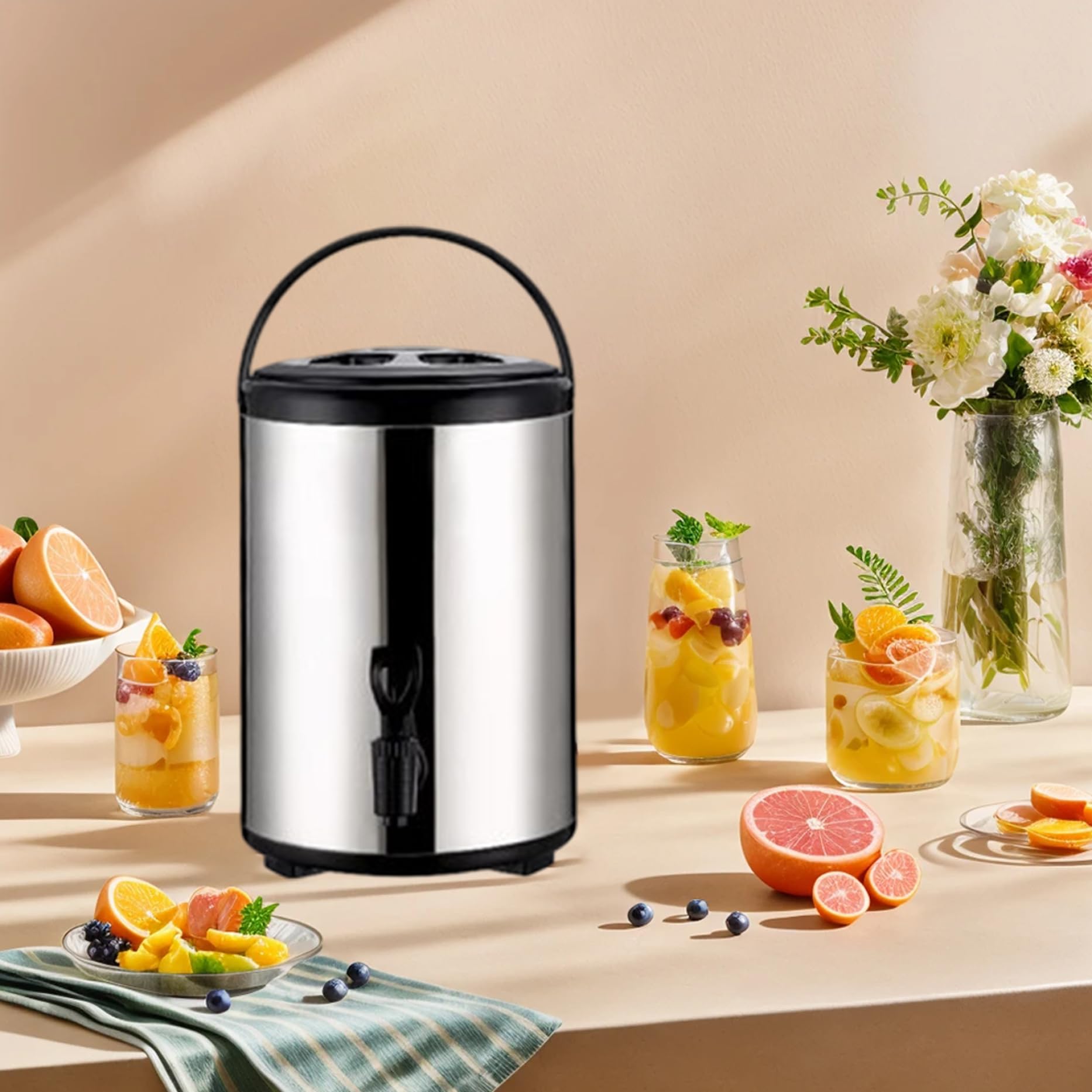 Heißwasserspender, 6 l, isolierter Getränkespender aus Edelstahl mit Wasserhahn und Griff, große Kapazität für Tee, Kaffee, Urne für Saft, Milch, heiße und kalte Getränke