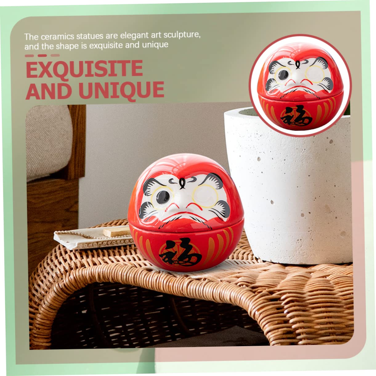 Ciieeo 10 Pièces Oeufs du Dharma Mini Poupées De Fortune Statues De Décoratif Vacillant Décor Chat Maneki Neko Céramique Rouge