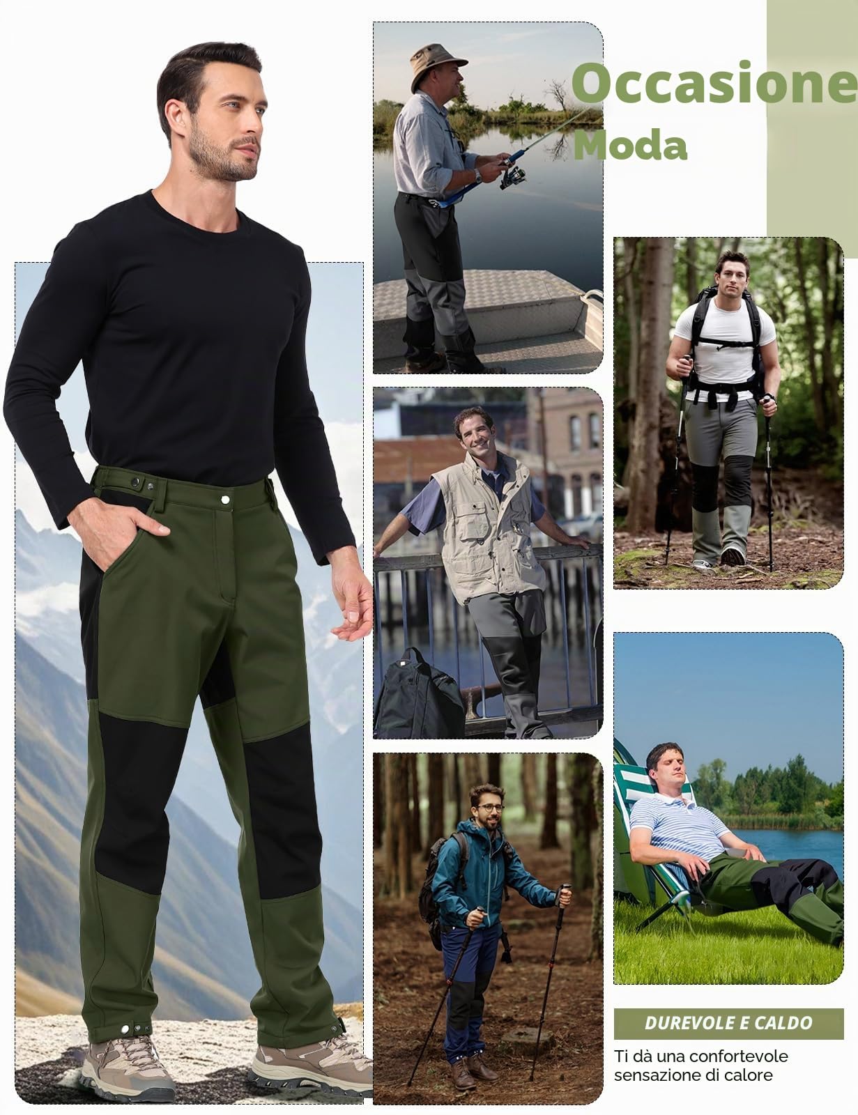 Xnova Pantaloni Trekking Uomo Invernali in Pile Pantalone da Lavoro Impermeabili Termici, Pantaloni Felpati Caldo Cargo Pantaloni Softshell Montagna Caccia con Vita Elasticizzati