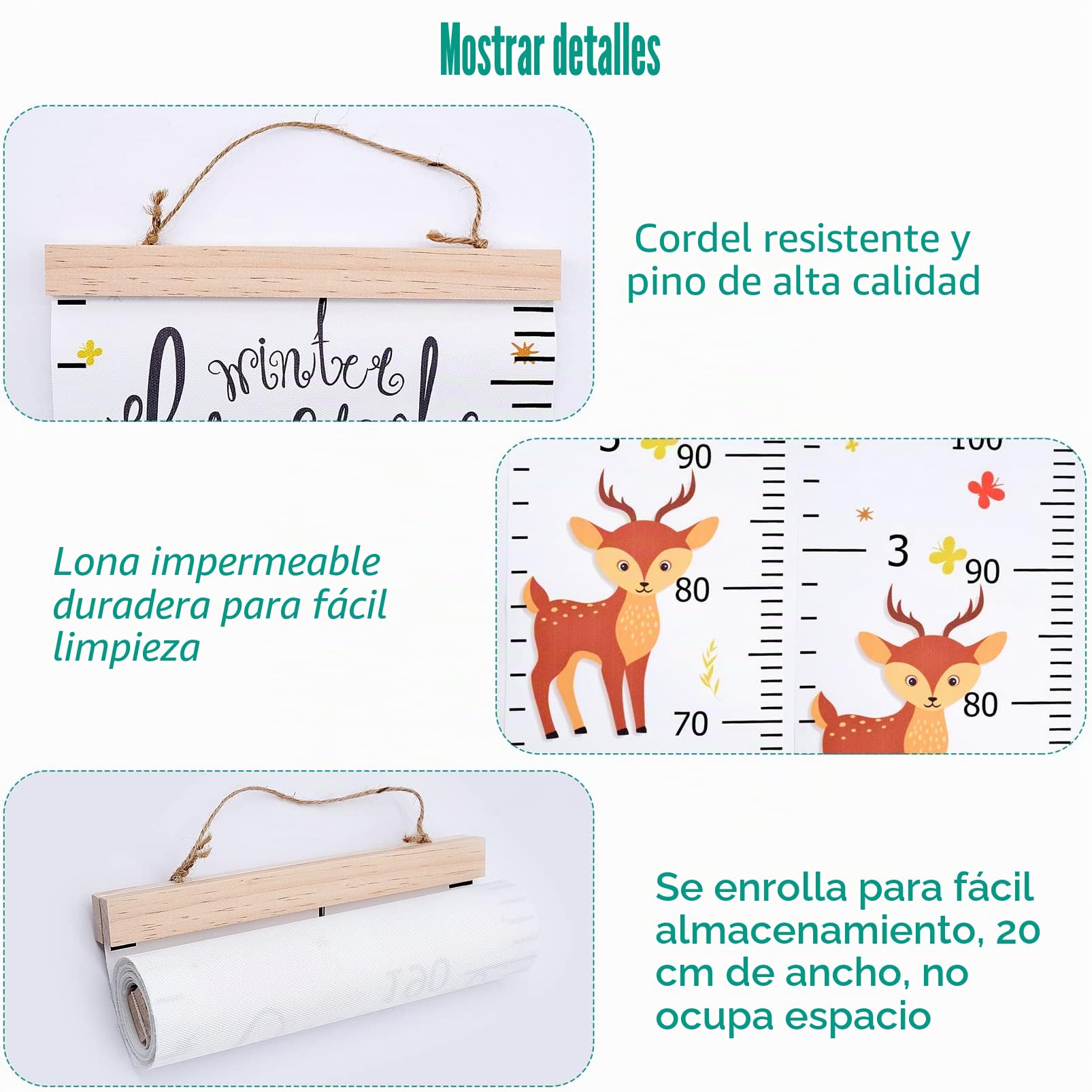 Tabla de altura de 7.9 x 79 pulgadas para niños, tabla de altura extraíble de lona y madera, tabla de medición de altura para niños, tabla de medición de pared, regla de medición para decoración de