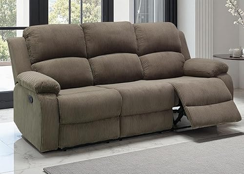 Miniatura 41 de Conjunto de sofá reclinable manual con mesa desplegable, 3 piezas de sofá reclinable de cuero marrón, juegos de muebles para sala de estar, sofá