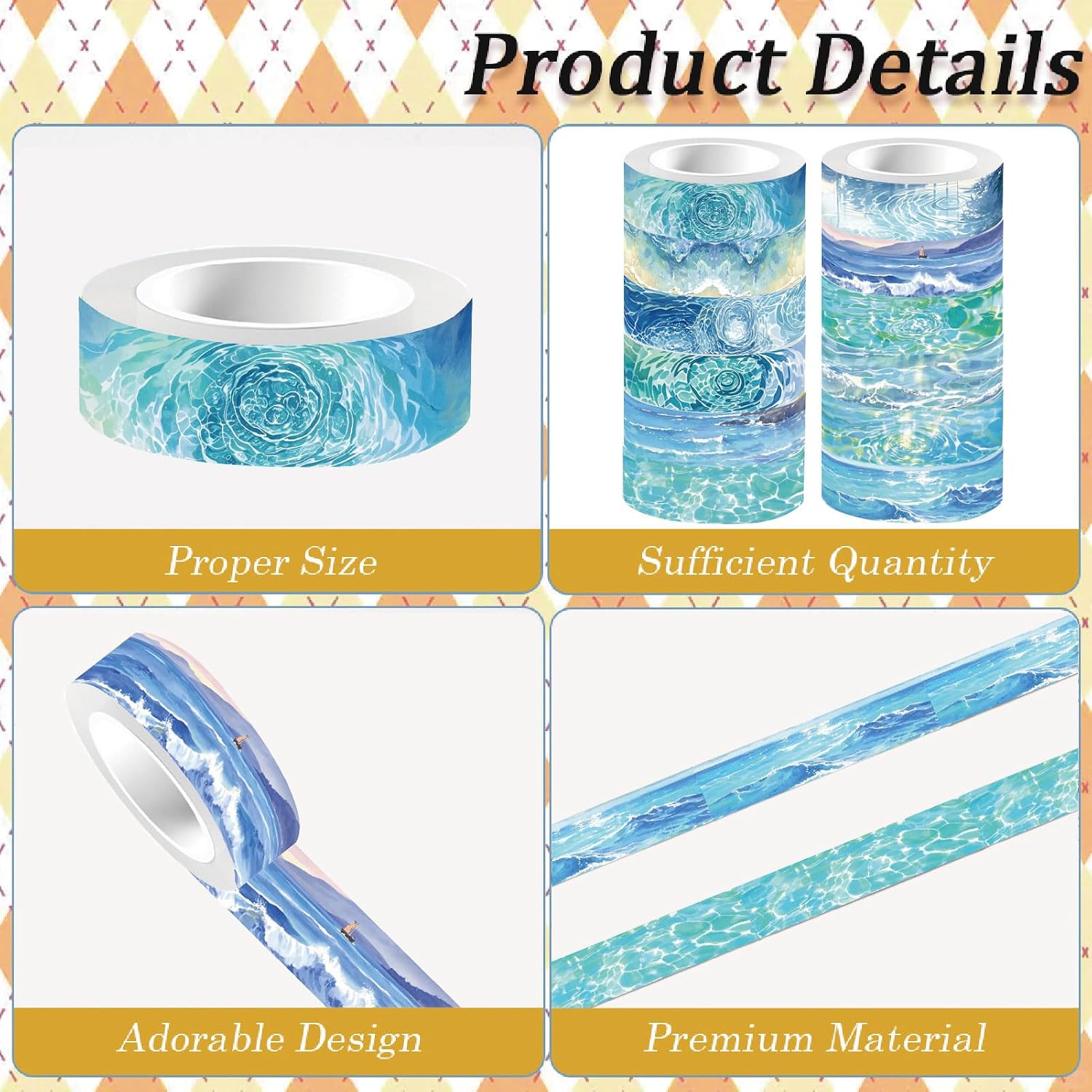 CRASPIRE 12 Styles Ocean Masking Tape Journal Tape 16.4FT Blue Sea World Decorative Gift Wrapping Tapes Rolls for DIY Crafts Scrapbook Journal Notebook Planner Envelope Party Favor Supplies