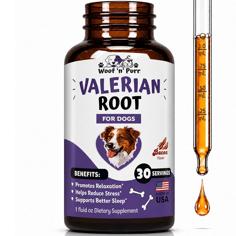 Tintura líquida de valeriana para cães Woof 'n' Purr com sabor bacon — 30 mL