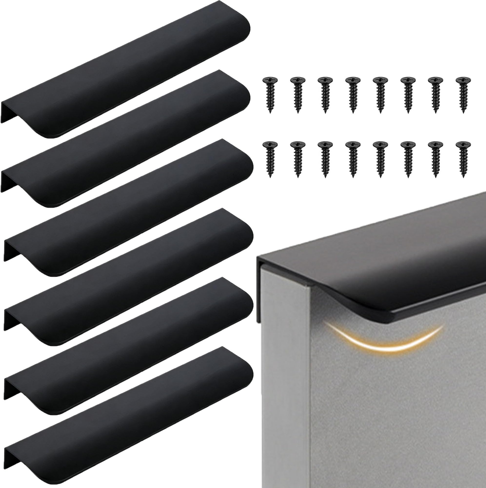 Finger Pulls for Cabinets, 8 Pack Invisible Door Handles 80mm (64mm Hole Centres) - Concealed Furniture Handles, Black Pull Handle Cabinet Invisible, for Cupboards & Drawers