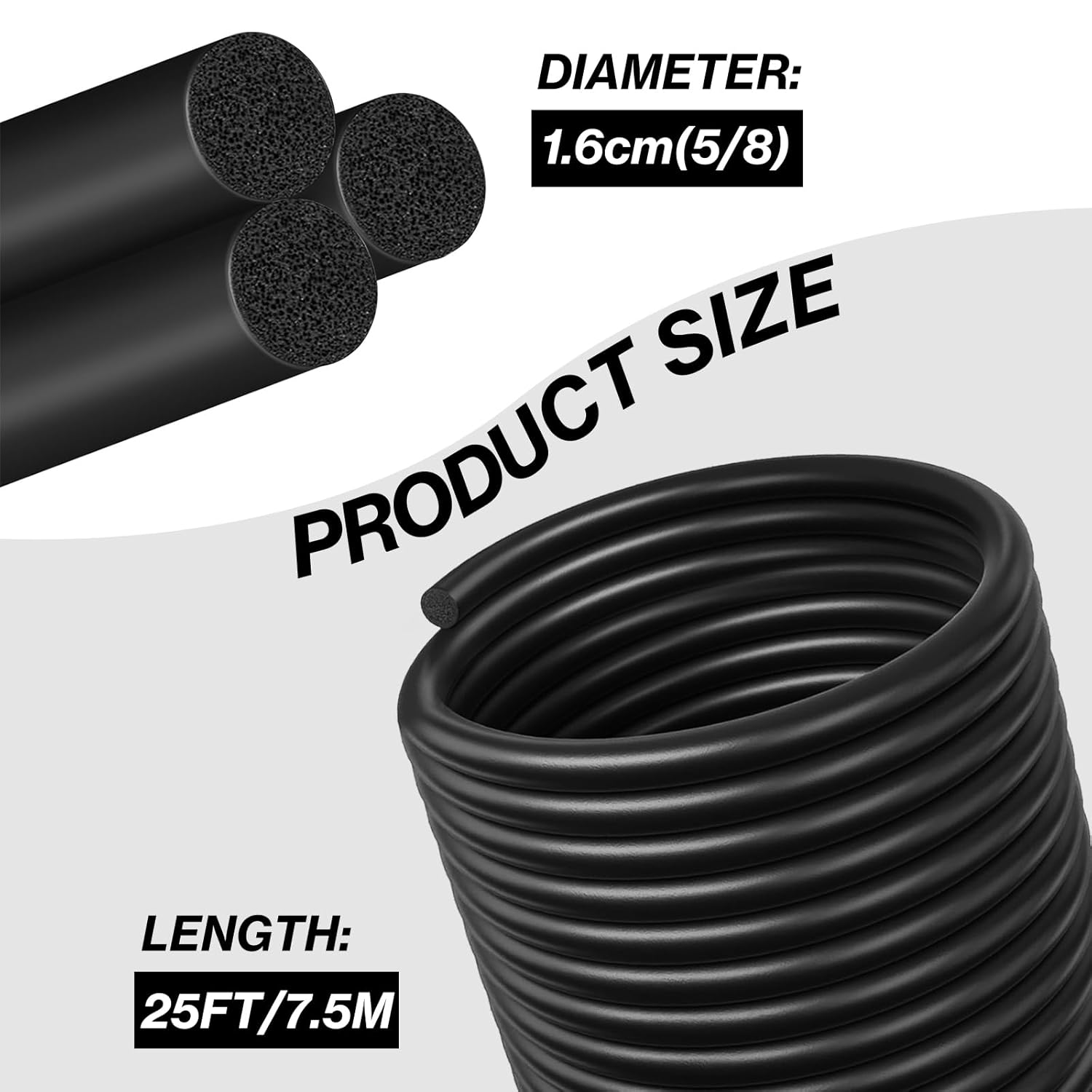 25FT Backer Rod 5/8 Inch Diameter Rubber Caulk Concrete Expansion Joint Filler Black Rubber Caulk Saver Weather Stripping for Gaps and Joints Filling(5/8 Inch x 25FT)