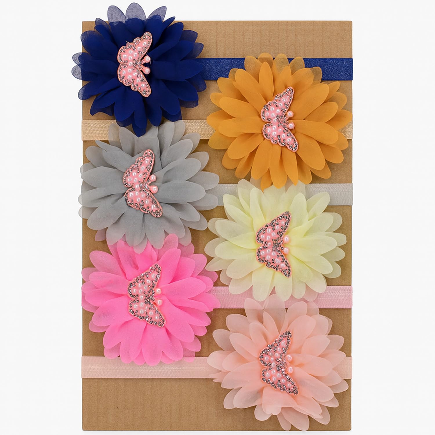 SYGA 6 Pcs Baby Headband Set for Girls–Soft Elastic Hair Bands with Butterfly Embellished Flower Design, Newborn Infant Toddler Hair Accessories for 0-3 Year (Design-14)-image-8