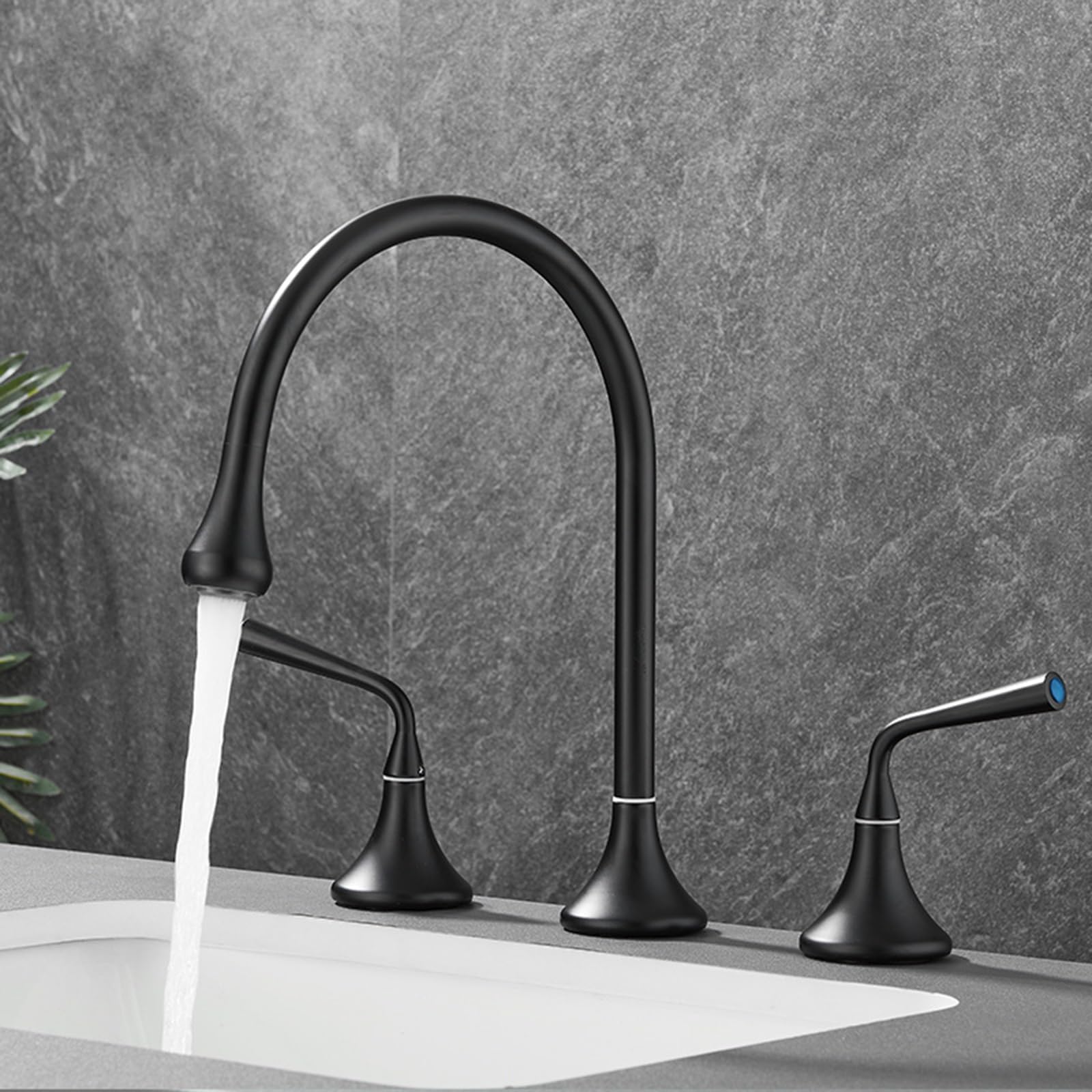 Grifo de Lavabo 3 Orificios Split Bimando Latón Grifo para Lavabo-Negro