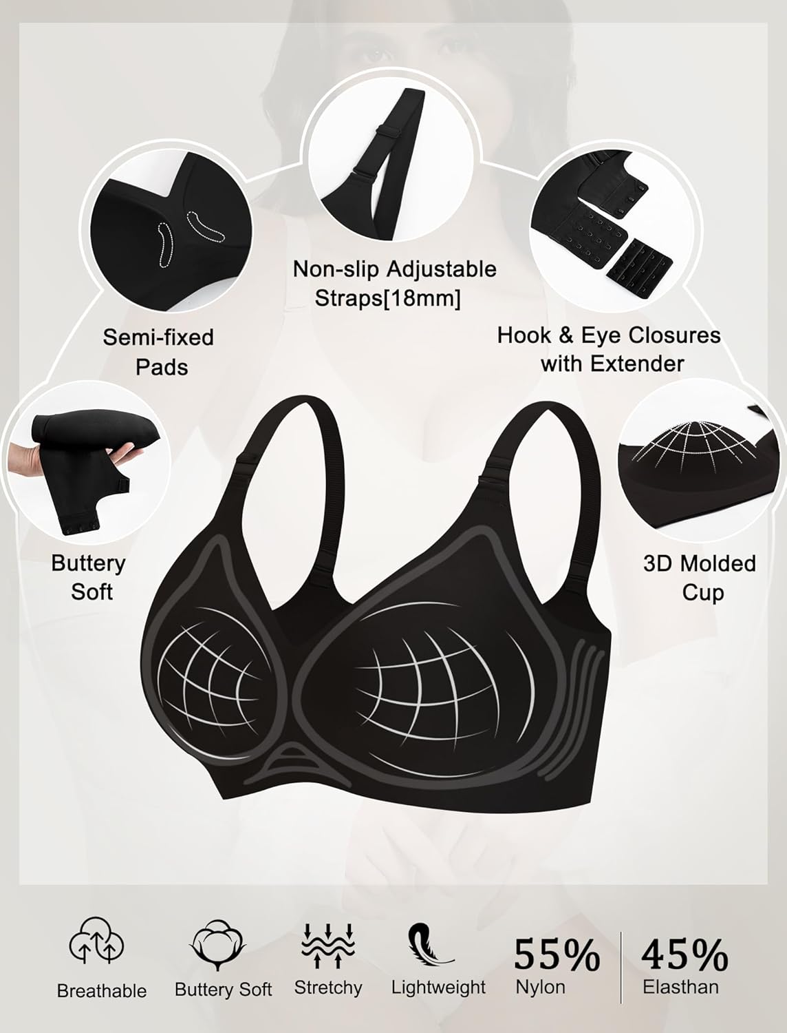Womens Seamless Bras No Underwire Push Up Full Coverage Everyday Wireless Bra Comfortable Supportive Tshirt Bralette - Image 4