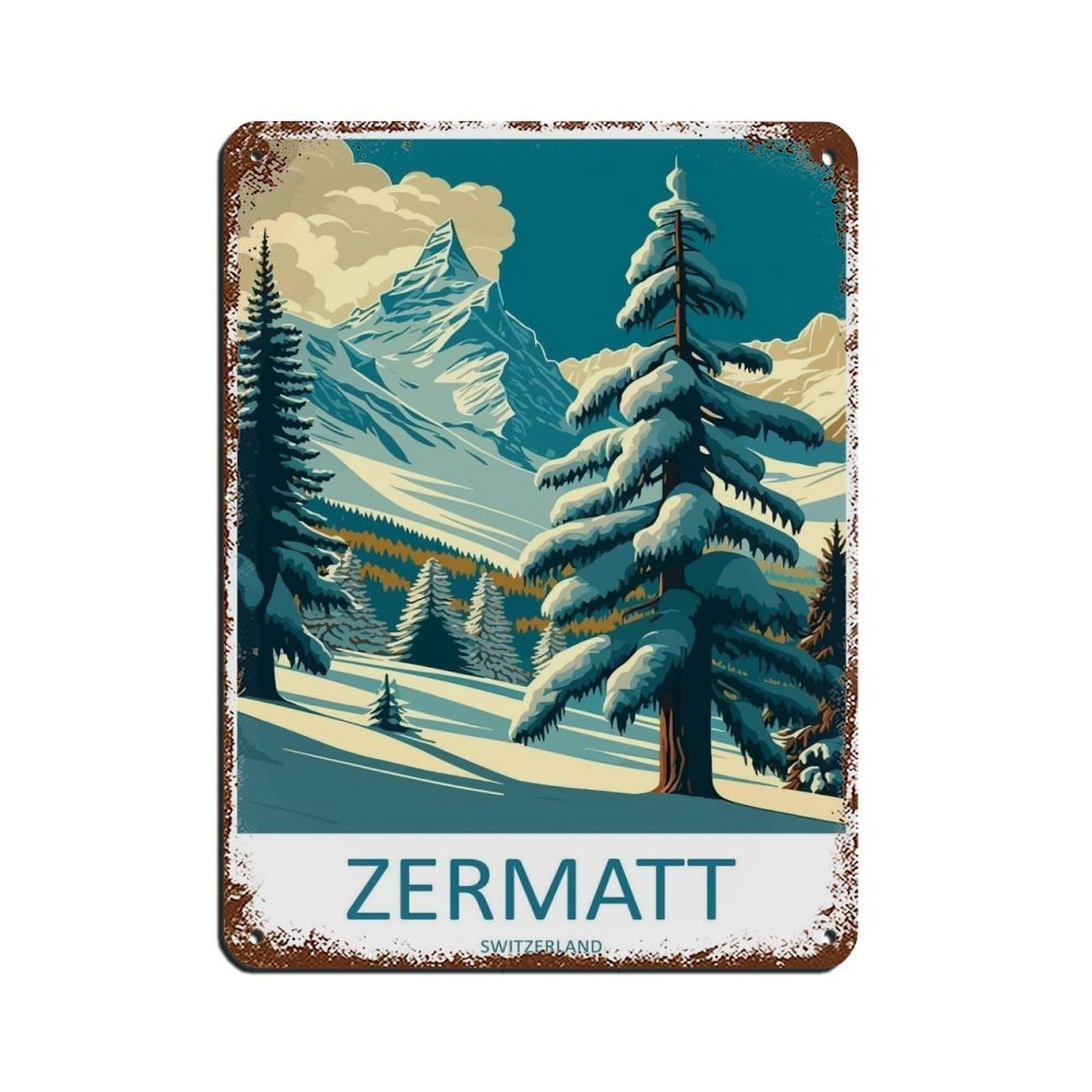 Zermatt Travel Art Ski Art Lover Gift (3) Tin Sign Vintage Metal Pub Club Cafe Bar Home Wall Art Decoration Poster Retro 12x16inch(30x40cm)