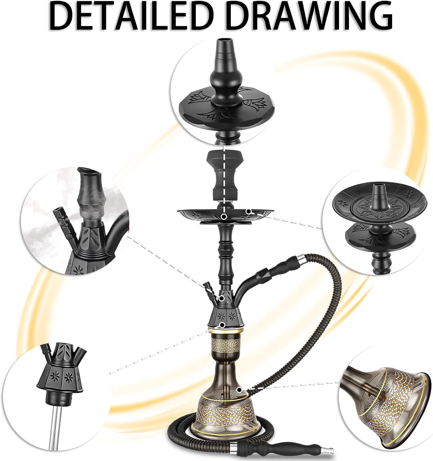 Hoowa Hookah Set Zinc Alloy Stem Art Vase Include Accessories Premium Shisha Hookah (Matte Black)