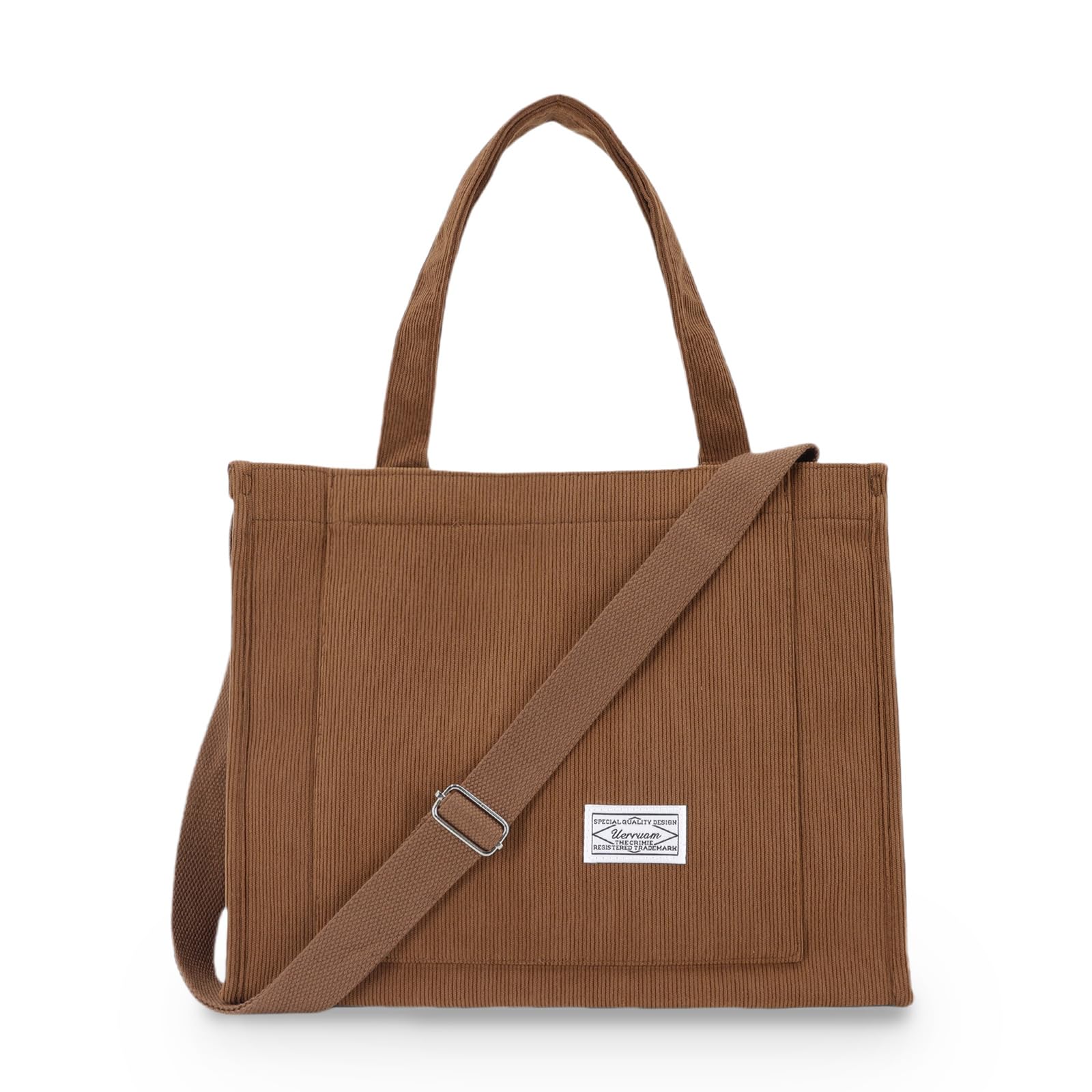UERRUAM Corduroy Tote Bag for Women Work Crossbody Purse for Everyday,College,Travel,Lightweight Handbag Adjustable Strap