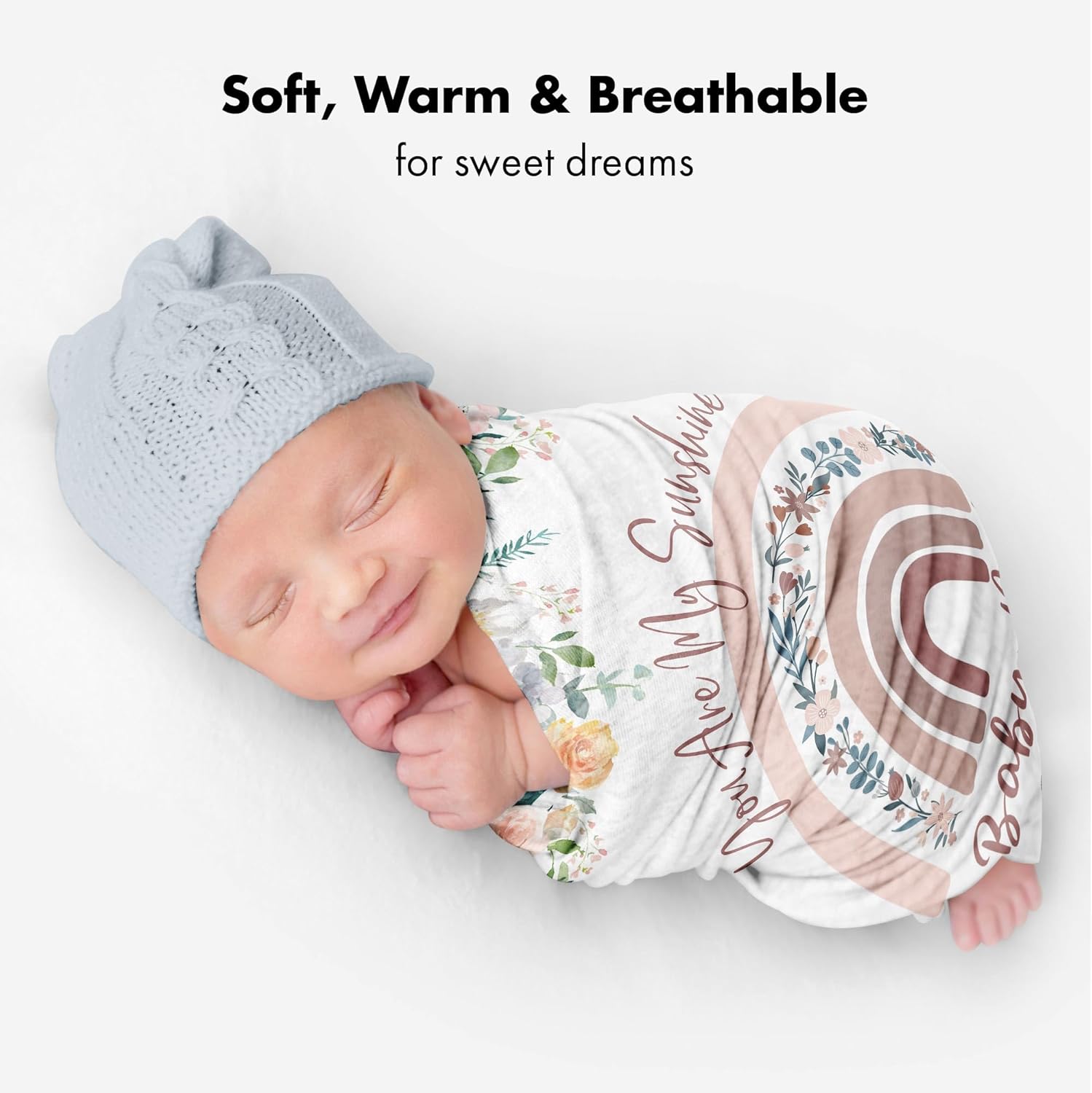 Personalized Rainbow Baby Blanket You are My Sunshine, Custom Name Soft Fleece Throw, Floral Nursery Bedding, Newborn Gift, Pastel Floral & Rainbow Customizable Baby Blanket, Unique Shower Gift