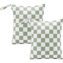 Ohocut Sage Green Checkered Waterproof Wet Dy Diaper Bag for Baby Essentials, Travel, Swimsuit, Beach Bag Accessories, Aesthetic Trendy Cute Toddler Baby Cloth Bag Pouch, Pack of 2