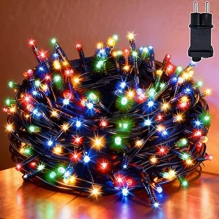 Lichterkette Außen 30m 300LEDs bunt, 8 Modi LED Lichterkette Outdoor mit 31V-6W Stecker Timer Speicherfunktion IP44 wasserdicht für Balkon Garten Party (dunkelgrünes Kabel)
