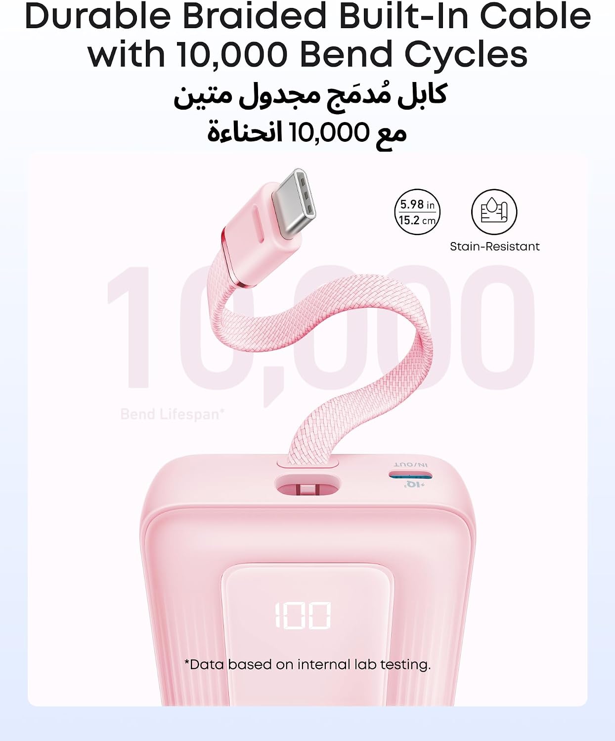 انكر باور بانك من زولو، شاحن محمول عالي السرعة 10,000mAh 30 واط مع كيبل USB-C مدمج، حزمة بطارية لايفون 17/16/15 سيريز وجالكسي والمزيد (اسود) - الصورة 4