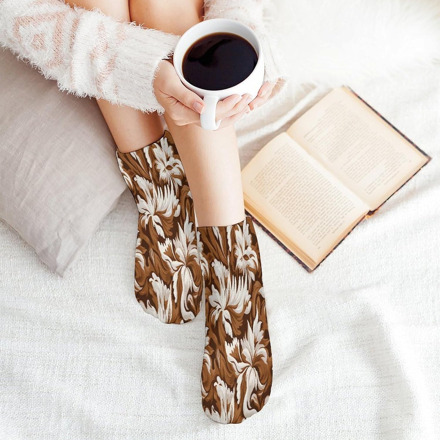 Brown And White Pattern Ankle Socks for Men Women 5 Pairs