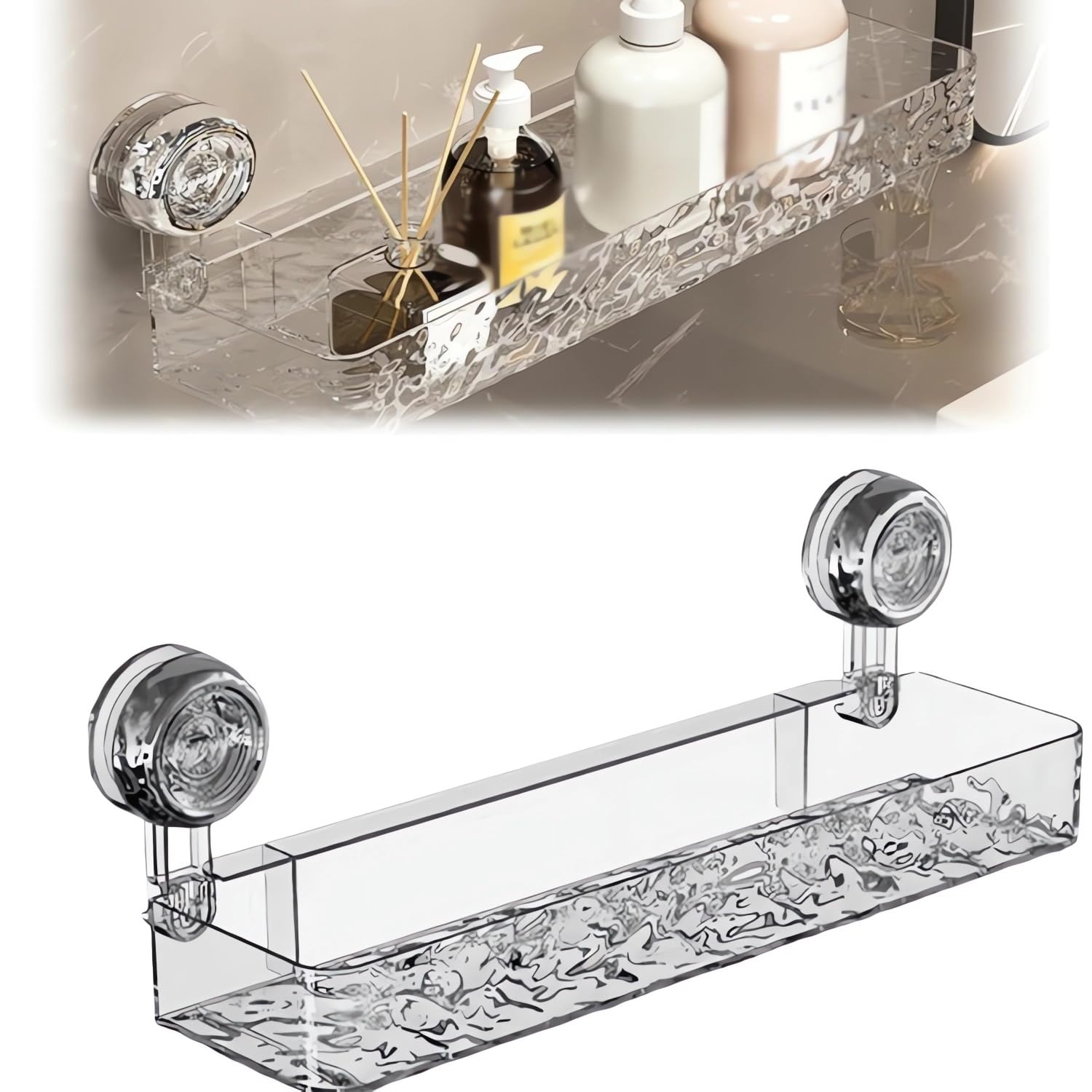 FTMART Modern Clear Corrugated Suction Cup Storage Holder Glacier Pattern Wall-Mounted Shower Caddy 1pc-Clear