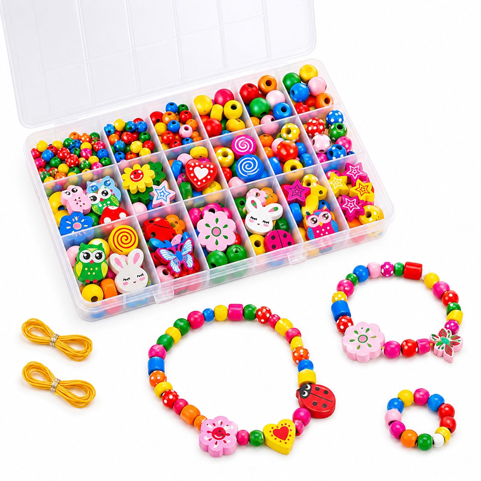 HANXIANG Wooden Beads Jewelry Making Kit for Kids 4+ with String Rainbow
