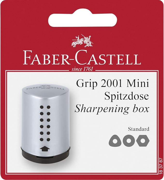 FABER-CASTELL 183787 – Einfachspitzdose Grip 2001 Mini, silber, 1 Stück