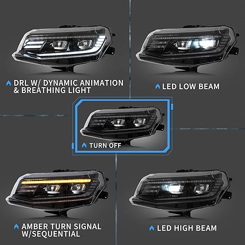 Miniatura 6 de VLAND Faros delanteros LED compatibles con Chevy Camaro 2016-2018 LT, SS, RS, ZL, LS, con señal de giro secuencial ámbar con animación dinámica y