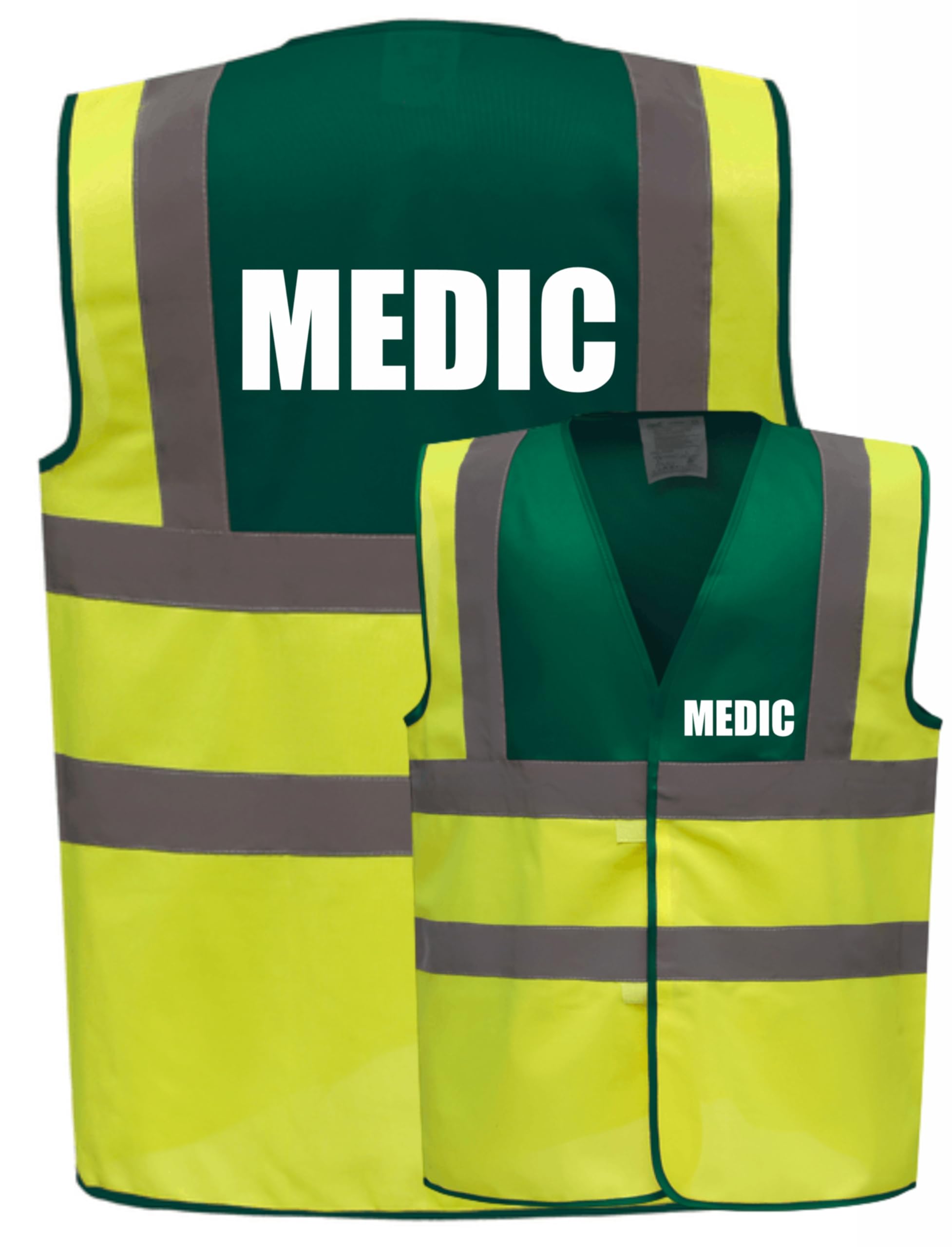 Premium Medic Yellow Green Hi Vis Viz Reflective Safety Vest Waistcoat, Reflective High Visibility, Large