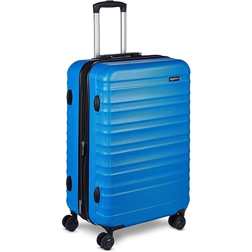 Amazon Basics 26" Hardside Medium Checked Luggage, Hardshell Suitcase With Wheels, Expandable For Up to 15% More Space, With Scratch-Resistant Surface, Four Multi-directional Wheels, Light Blue