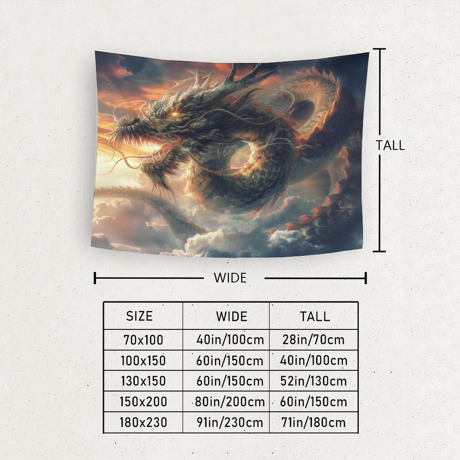 Tapisserie Murale Dragon 3D - 130x150 Cm - Tissu Polyester Pour Chambre, Salon Ou Plage