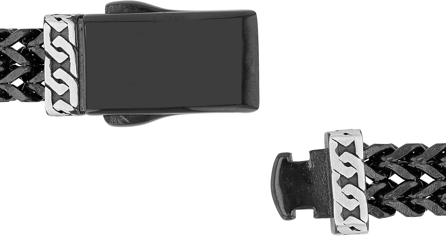 Men's Stainless Steel Double Franco Chain Link Bracelet - Bold Contrast, 8.5" with Black Combination Finish - Image 6