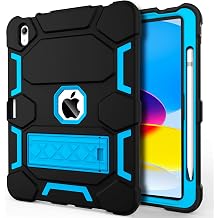 CCMAO Case for iPad A16 11th/10th Generation2025/2022, iPad 10th Case with Kickstand & Pencil Holder, Heavy Duty Shockproof Hybrid Three Layer Protective Cover for Girls Women, Black+Sky Blue