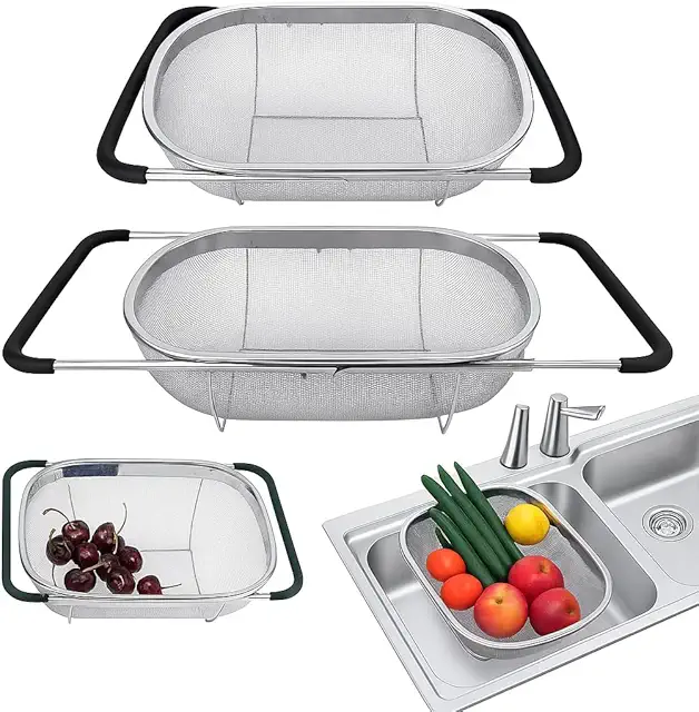 Premium Stainless Steel Oval Colander with Fine Mesh - 6 Quart Strainer Basket