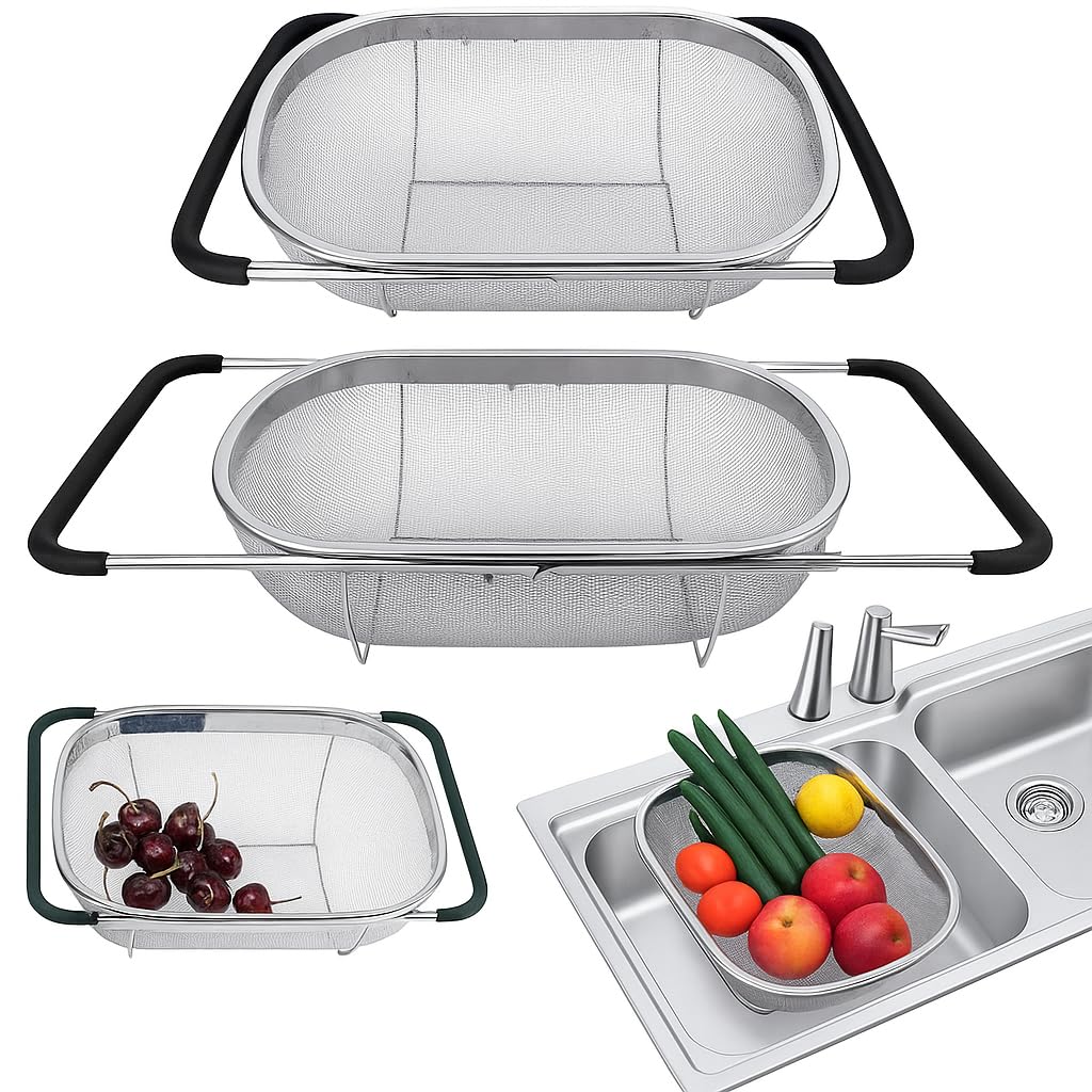U.S. Kitchen Supply Colino Ovale In Acciaio Inox Da 5,8 Litri Con Manici Espandibili - Scolapasta A Rete Fine - 3