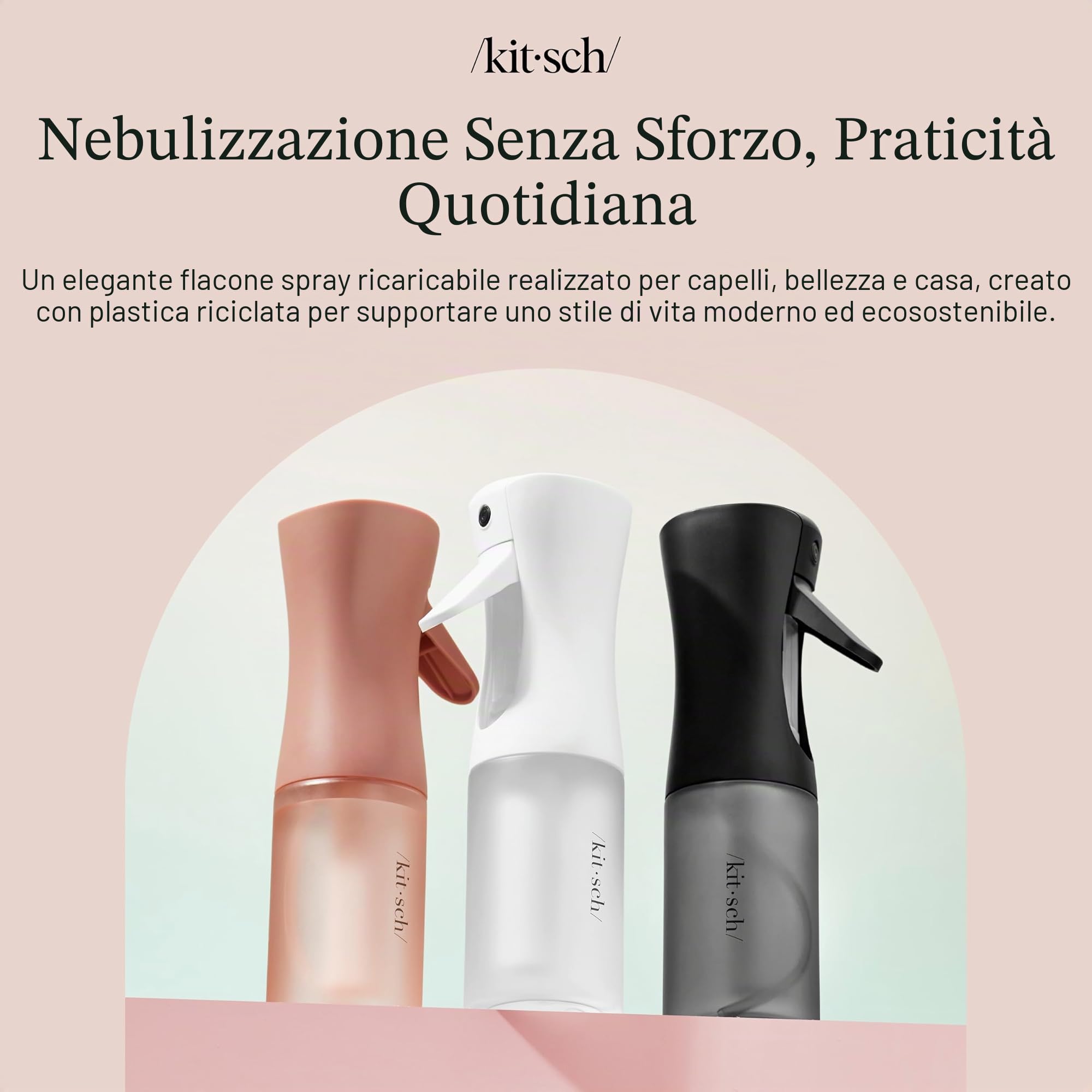 Kitsch Flacone spray continuo per capelli – Nebulizzatore d'acqua a nebbia fine – Flacone spray per capelli riciclato – Flaconi spray per pulizia, styling, piante e altro – Nero, 150 ml