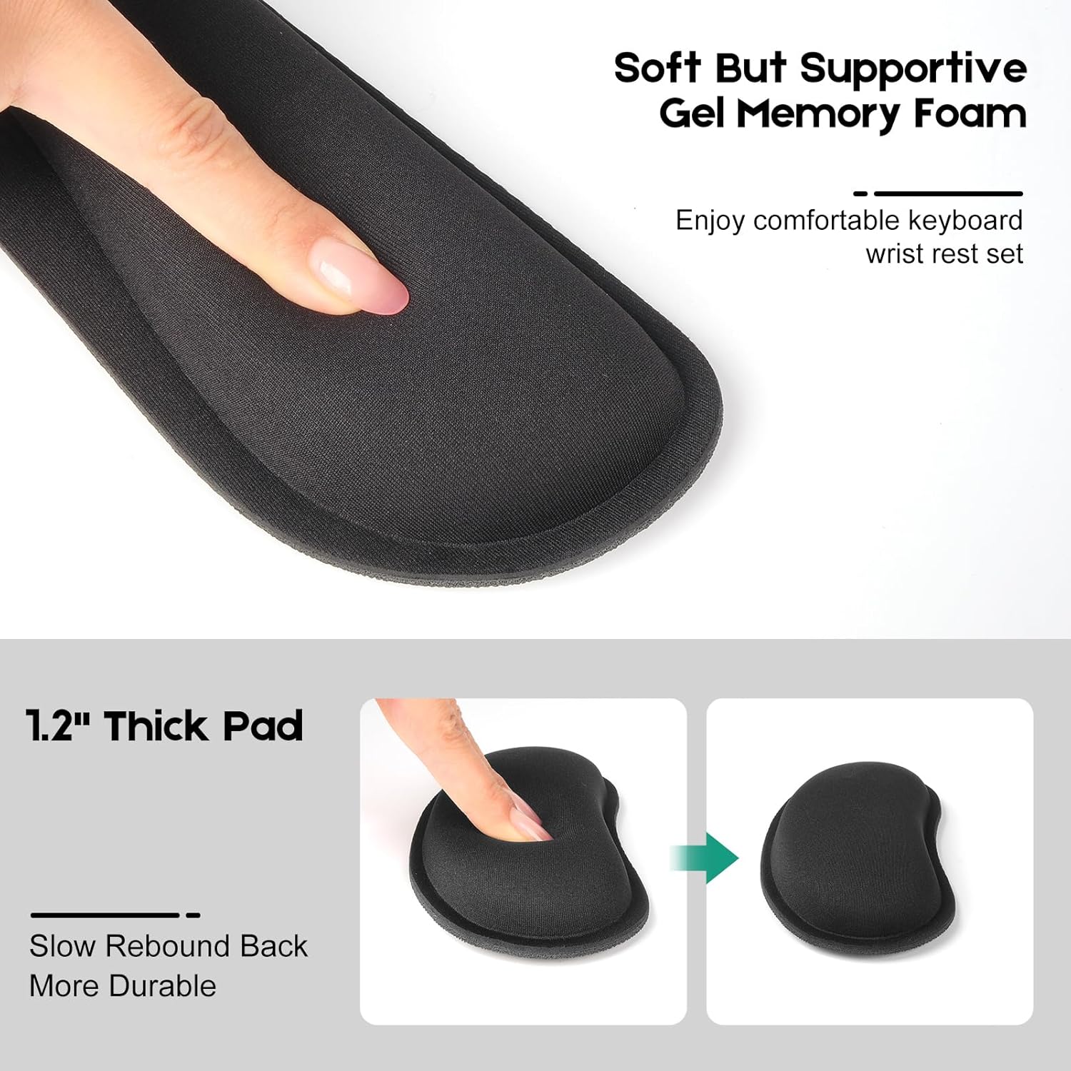 Excel Cheat Sheet Mouse Pad Set | 3-Piece Large Ergonomic Desk Mat with Wrist Rest for Office & Gaming(Carbon Black)