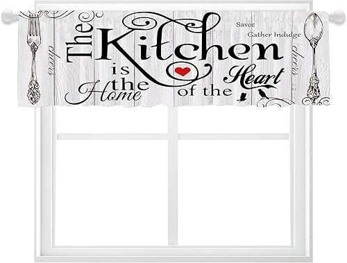 Cenefa de granja para ventanas rústicas de madera, tenedor, cuchara, cortinas de cocina, cenefa con bolsillo para barra, cortina de baño pequeña y