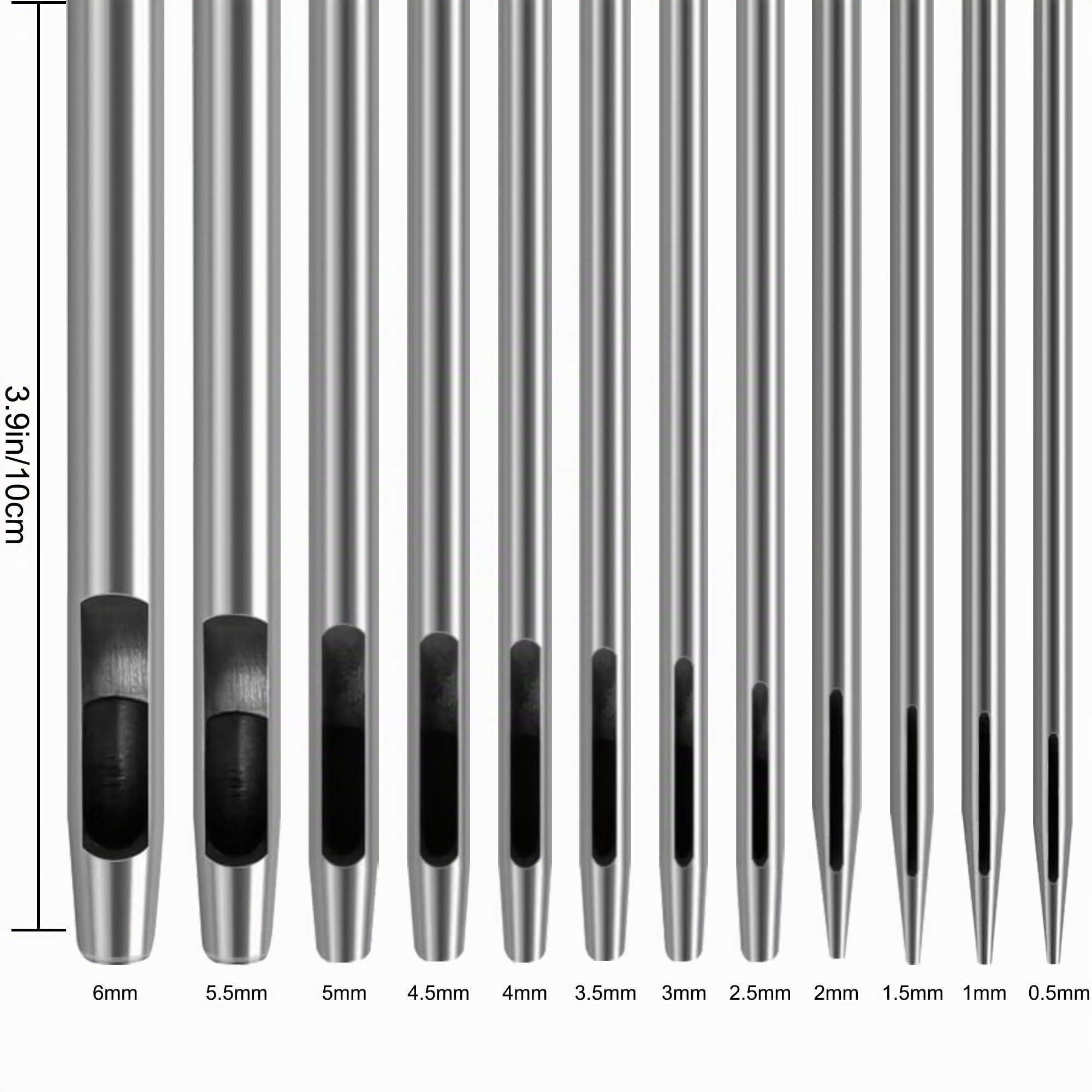 12 Pcs Rotondo Punzone Cavo in Acciaio Set,Pelle Buco Taglirina Craft Acciaio Puncher da 0,5 mm a 6mm Perforatrice