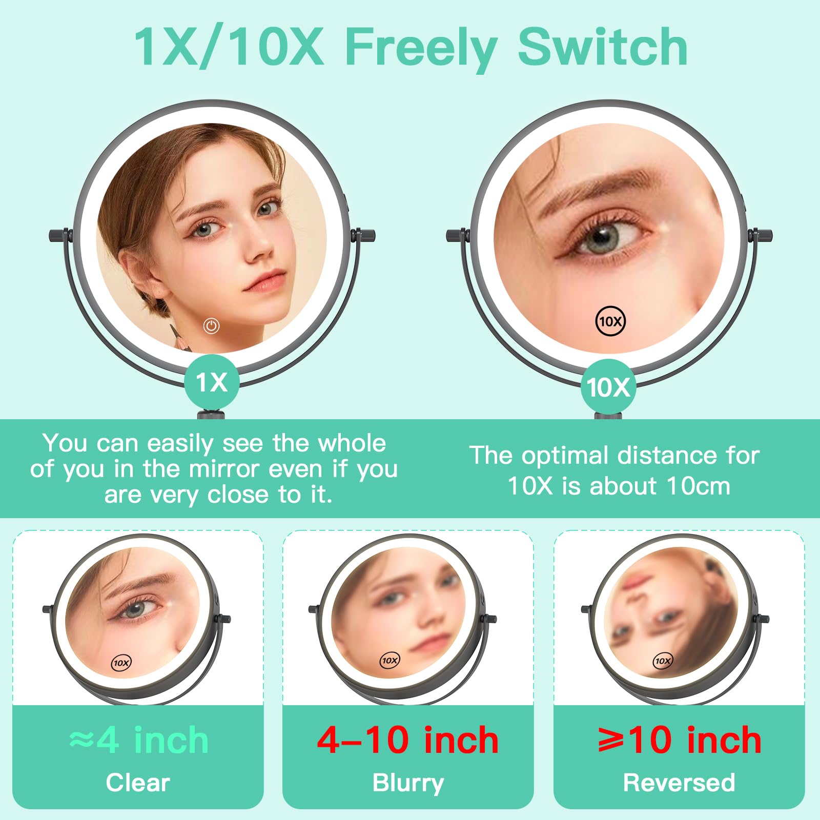 iklestar Magnifying Mirror with Light, Height Adjustable 10X Make up Mirror with Lighting - Image 4