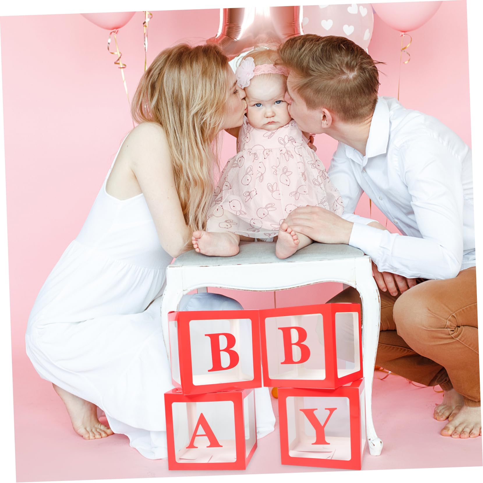 4 Stück Rote Ballonboxen aus Papier und Pvc für Babyparty