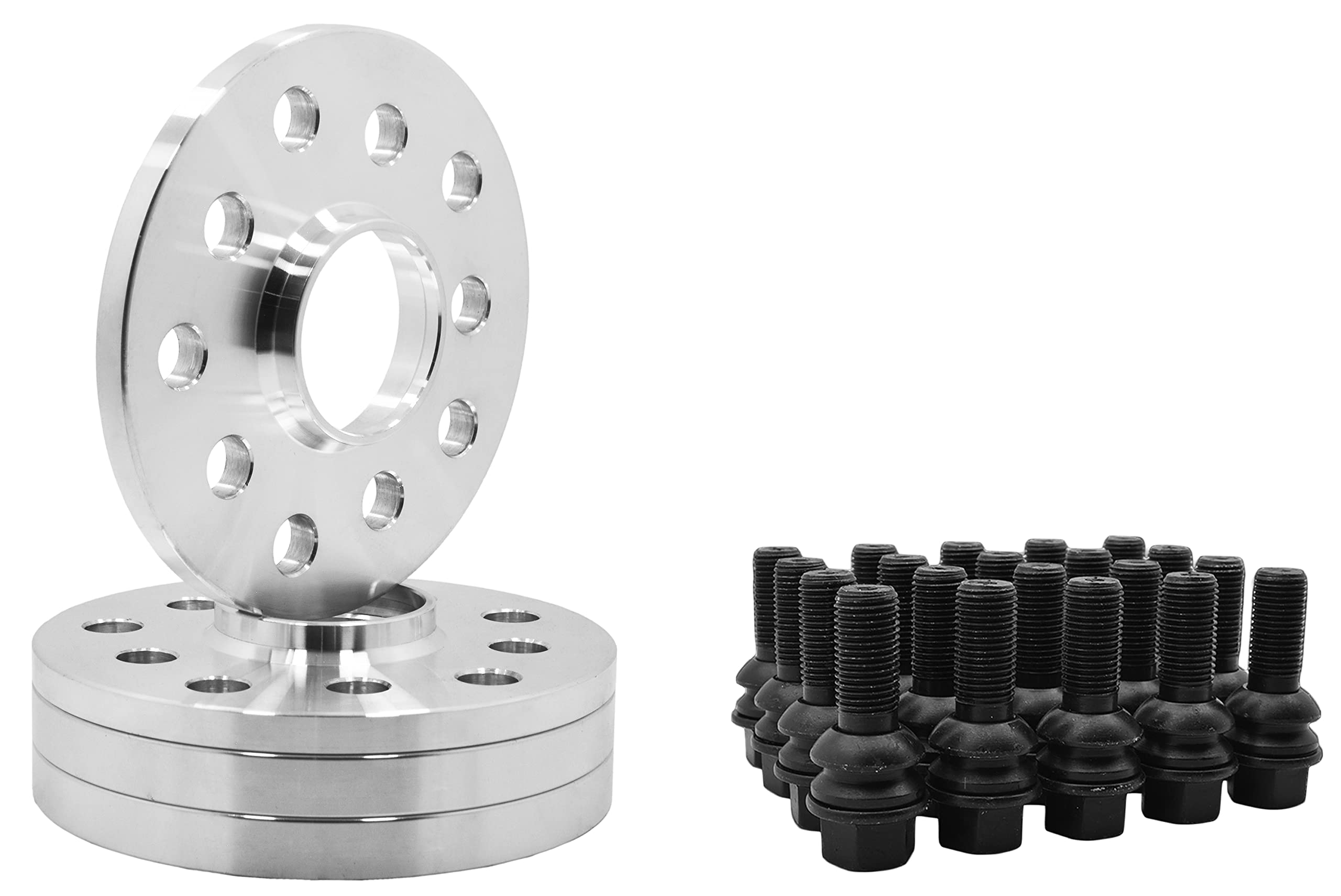 4 Pc 5x130 mm Hub Centric Wheel Spacers | 10 mm & 17 mm Thick | 71.5 H.B + Black R14 Ball Seat Lug Bolts Compatible with Porsche Vehicles - Factory