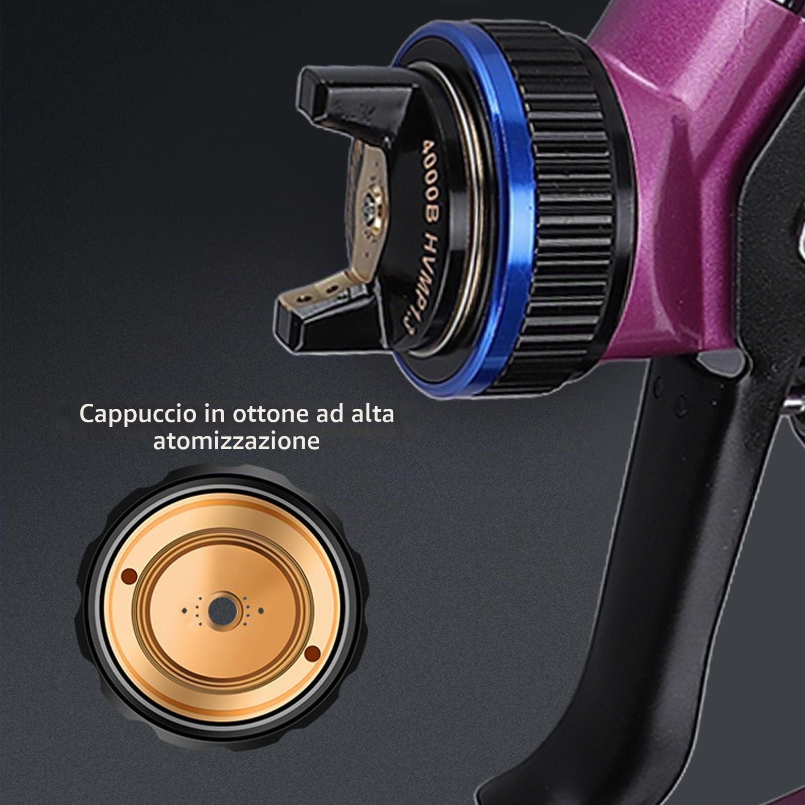 Pistola per Verniciatura a Spruzzo HVLP, Spruzzatore per Verniciatura Automatica con Ugelli 1,3 Mm, Tazza 600 Ml, Pistola a Spruzzo Ad Aria per Verniciatura Automobilistica