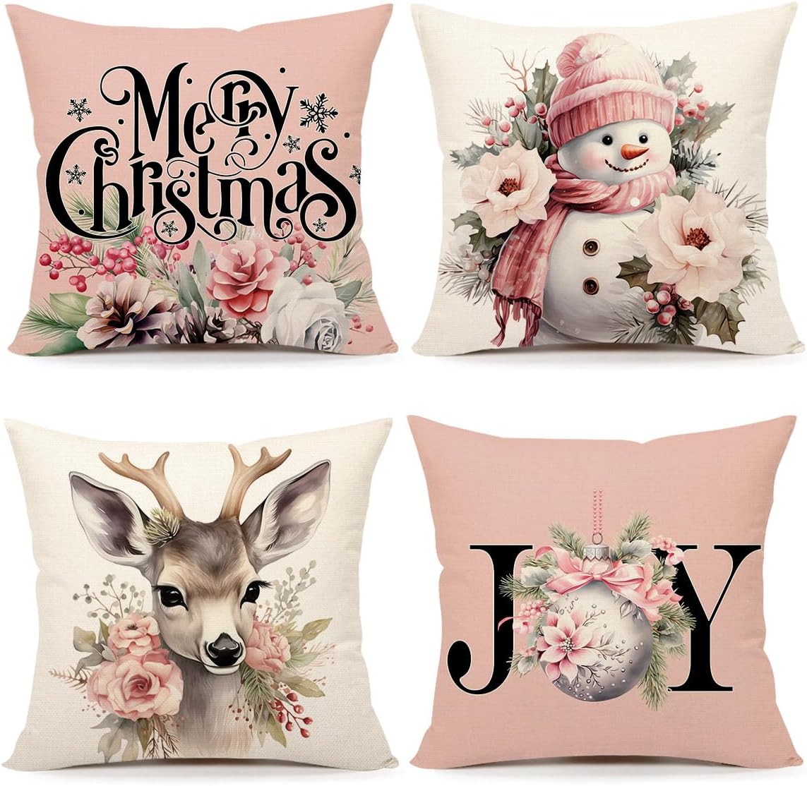 Amazon.com: 4TH Emotion Pink Christmas Pillow Covers 16x16 Set of 4 ...