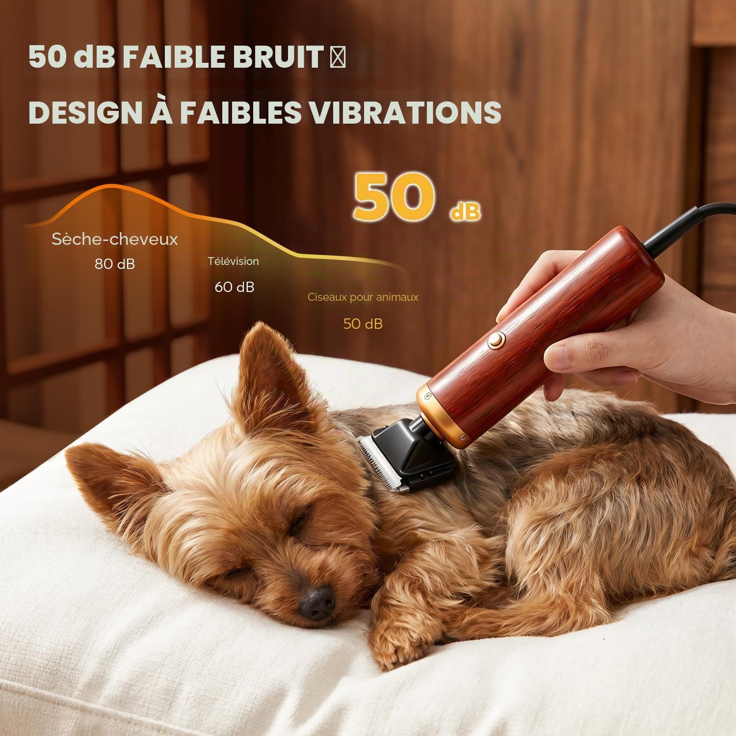CGOLDENWALL Tondeuse Chien 55W, Bruit Bas, Cordon 3m, Chiens Chats | Professionnelle, <50dB, 2 Peignes (3/6mm, 9/12mm), Tous Pelages, Cable 3m