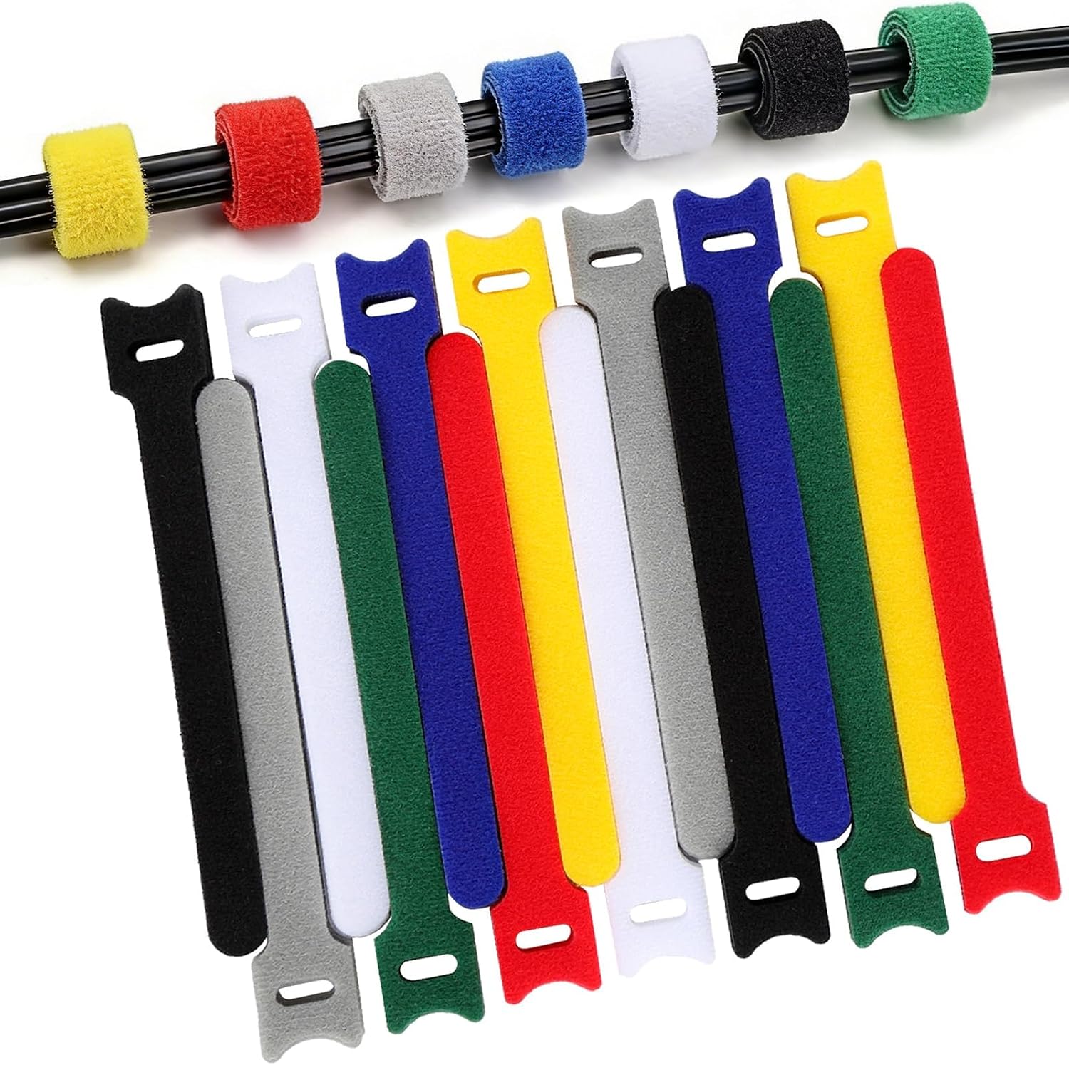 140 PCS 8 inch Cable Ties Reusable Cable Management Adjustable Cable Organizer, Cable Straps, Cord Wraps and Hook Loop Straps for Computer,Gaming, Wire, Desk- Home Office Essentials