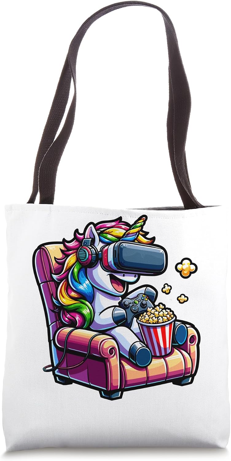 Gamer Unicorn Popcorn Gaming Chair Headphones Games Player Tote Bag