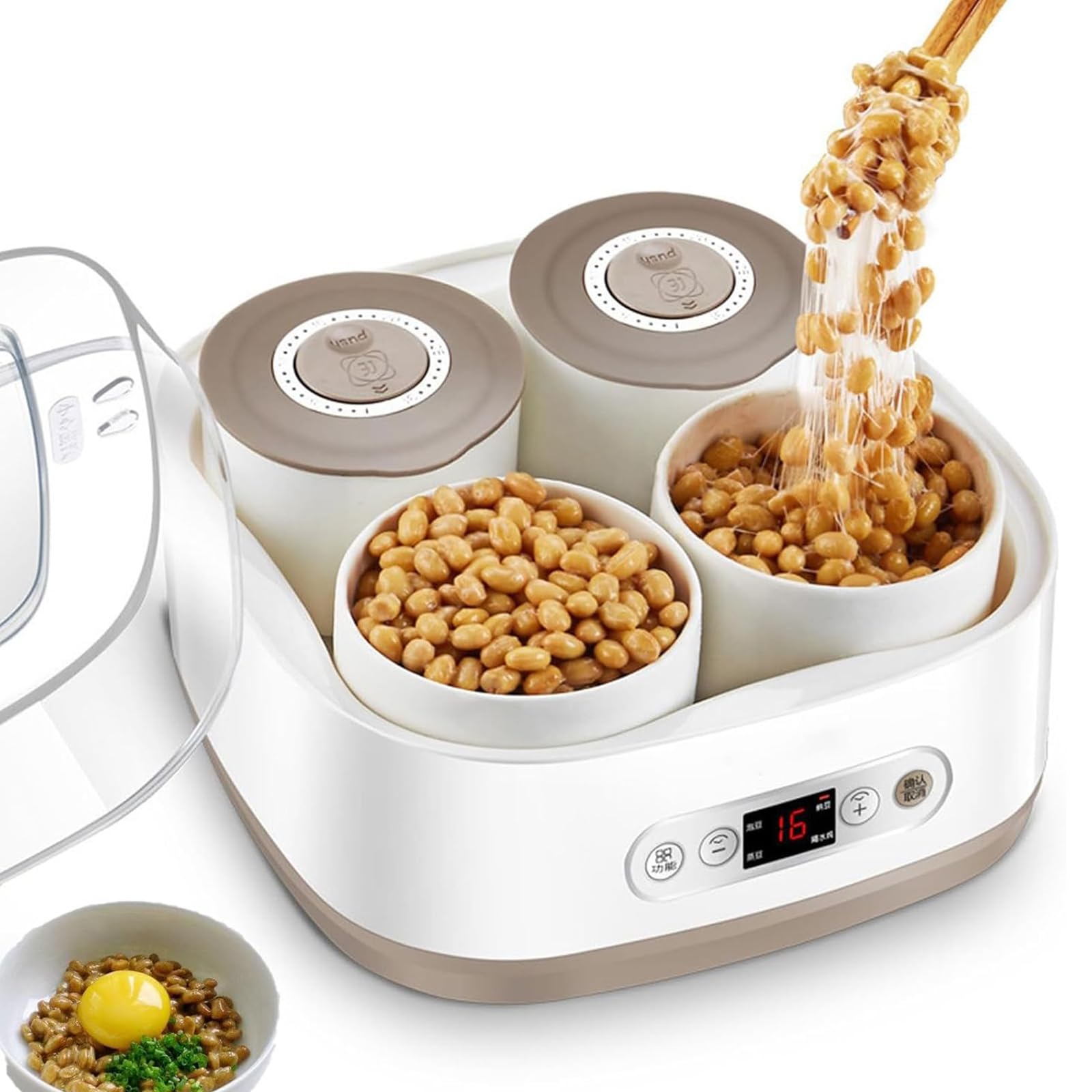 Elektryczna maszyna do fermentacji jogurtów Natto, automatyczna maszyna do jogurtu o pojemności 2 l z 4 ceramicznymi pojemnikami, inteligentna stała temperatura 40°C do produkcji jogurtu